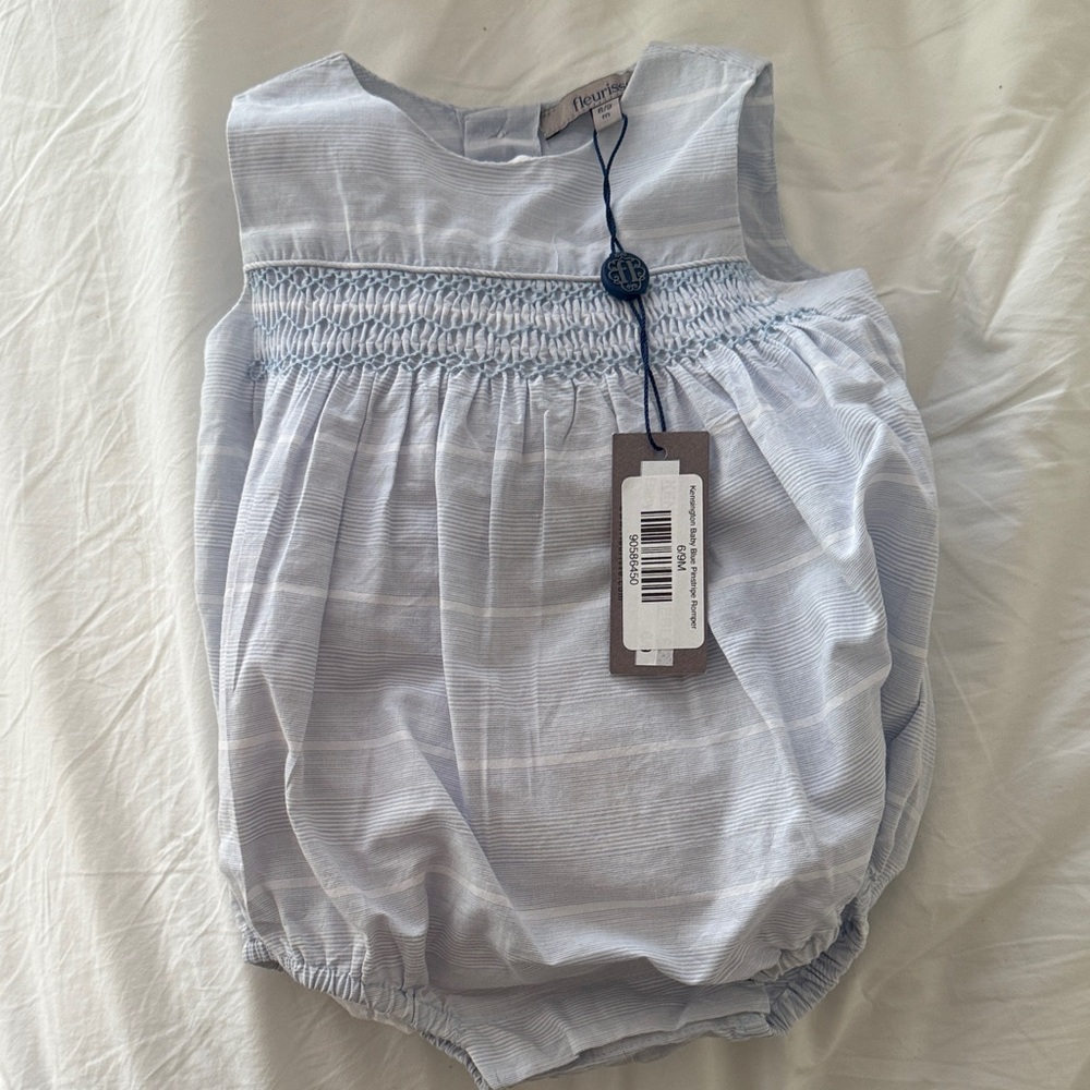Fleurisse smocked Blue Baby Romper NWT 6-9 months